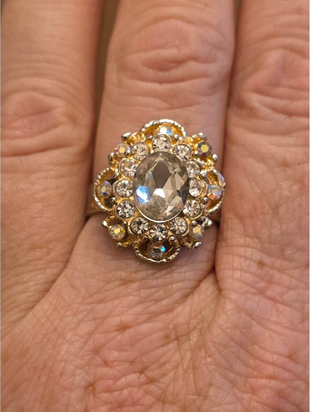 Vintage Rhinestone Cluster Cocktail Ring - Size 7 (Adjustable)